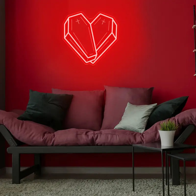 1pc Gothic Heart Coffin LED Neon Sign - USB-Powered Gothic Bedroom, Living Room, Party Decor - Easy Button Control, Wall-Mountable Dark Decor Lighting - Perfect Halloween Decoration & Goth Lover Gift Idea, Bold Visual Impact, Polished Metal Finish