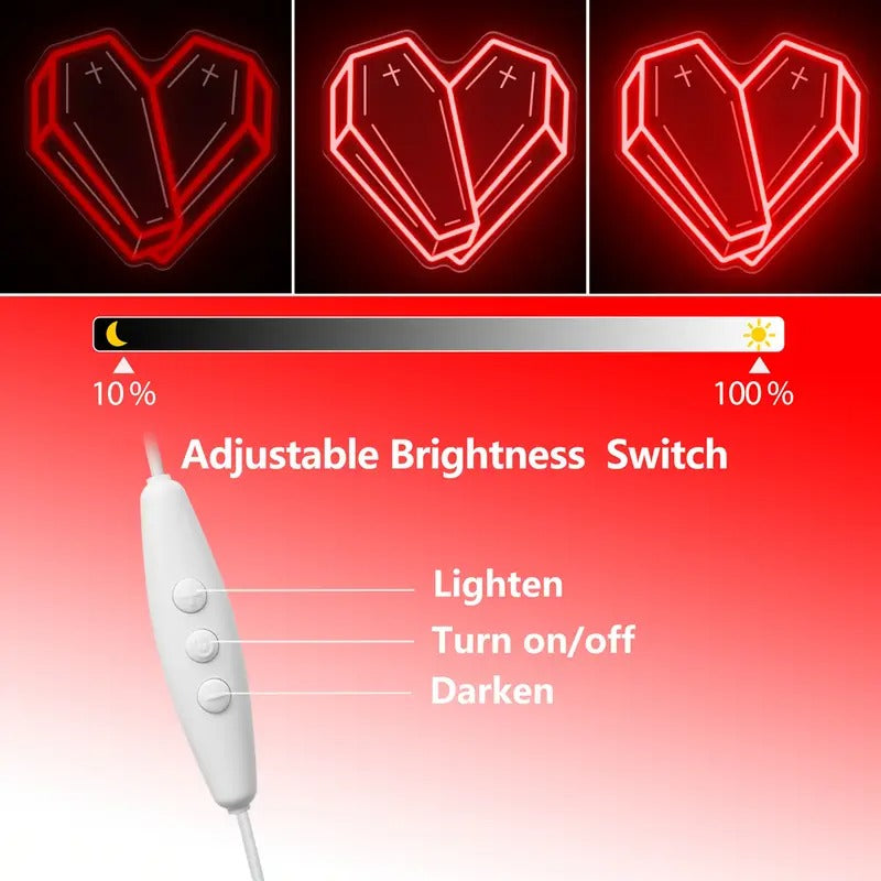 1pc Gothic Heart Coffin LED Neon Sign - USB-Powered Gothic Bedroom, Living Room, Party Decor - Easy Button Control, Wall-Mountable Dark Decor Lighting - Perfect Halloween Decoration & Goth Lover Gift Idea, Bold Visual Impact, Polished Metal Finish
